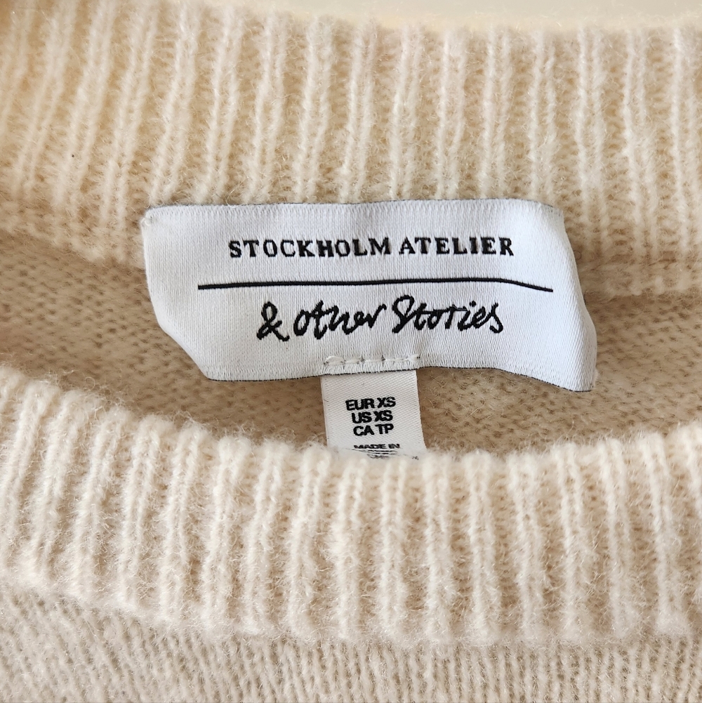 & Other Stories Crewneck Ribbed Wool Oversized Hi Low Hem Neutral Minimalist XS - Picture 6 of 9